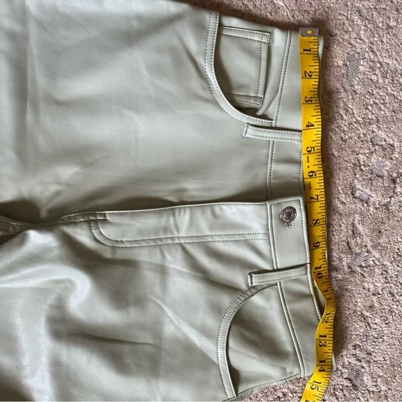 Abercrombie & Fitch 90’s Straight Ultra High Rise Vegan Leather Sage Green Pants - Picture 6 of 10